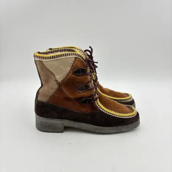 Vintage Fur Suede Quilted Moccasin Boots Moc Toe Women's 6 Made in Italy - Picture 3 of 14